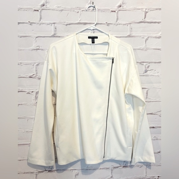 EILEEN FISHER Asymmetric Zip Round Neck Full Zip Sweater - NWT Size Small - Picture 1 of 5